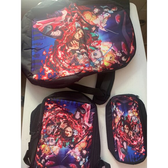 Demon Slayer Anime 3-Piece Backpack Set With Lunch Bag & Pencil Case Adjustable - Picture 1 of 2